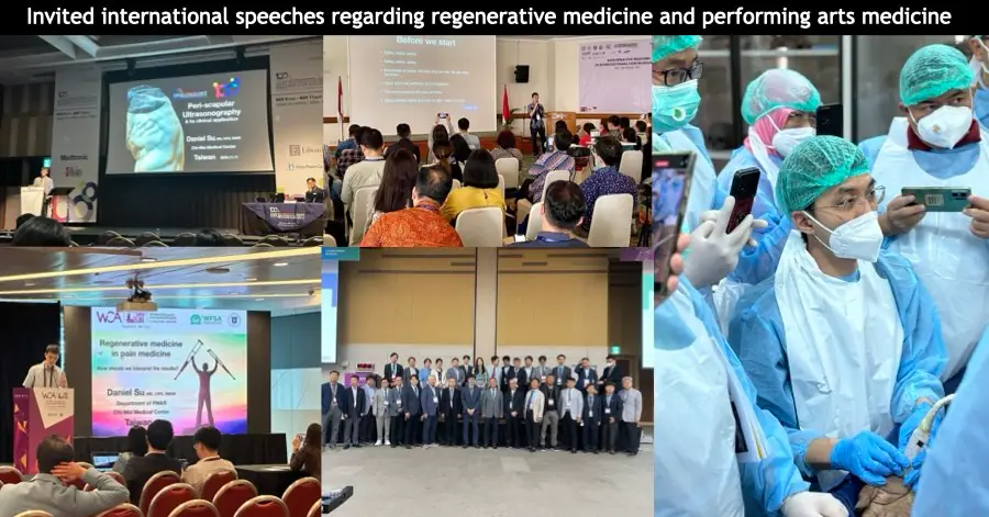 蘇炯睿醫師受邀於多國醫學會演講之照片集錦，主題為再生醫療與表演藝術醫學